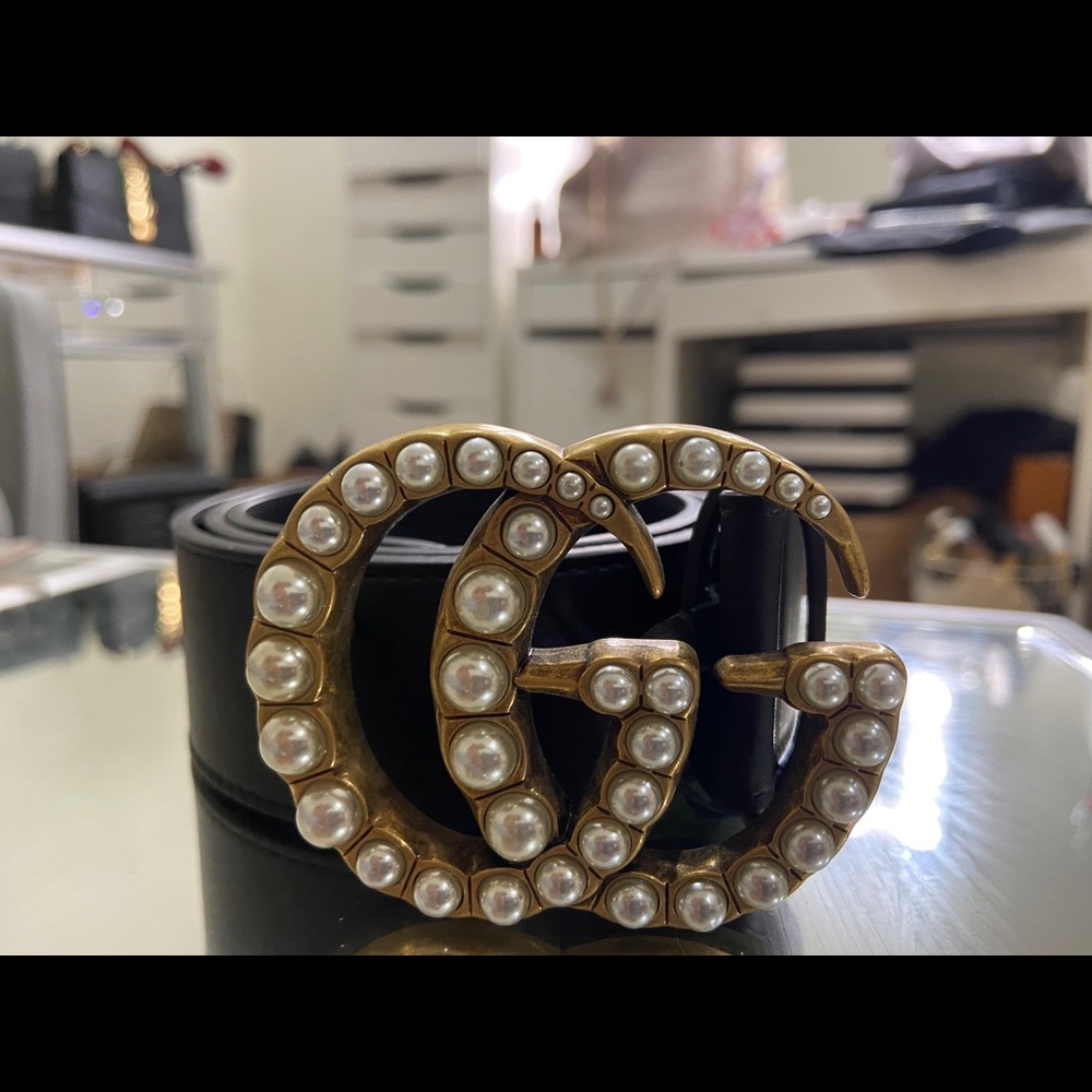 Pearl Double G Gucci Belt